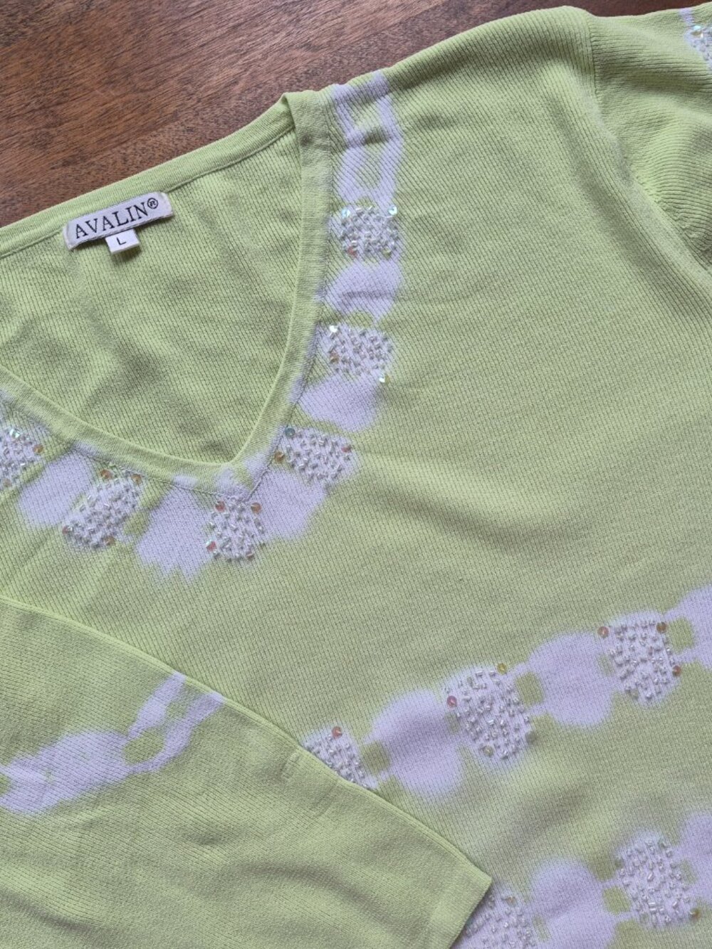 Women's Top Sz L Lime Green Tie-Dye Sparkles and Spangles Avalin